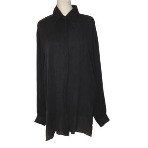 Vtg BeatRice womens Silk Black Paisley Stripe XL Oversize Batwing Button Blouse